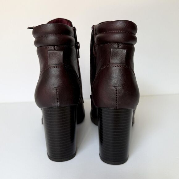Style & Co Boots Womens Size 8.5 Wine Laurellee Lace Up Zip Ankle Block Heel - Picture 5 of 11